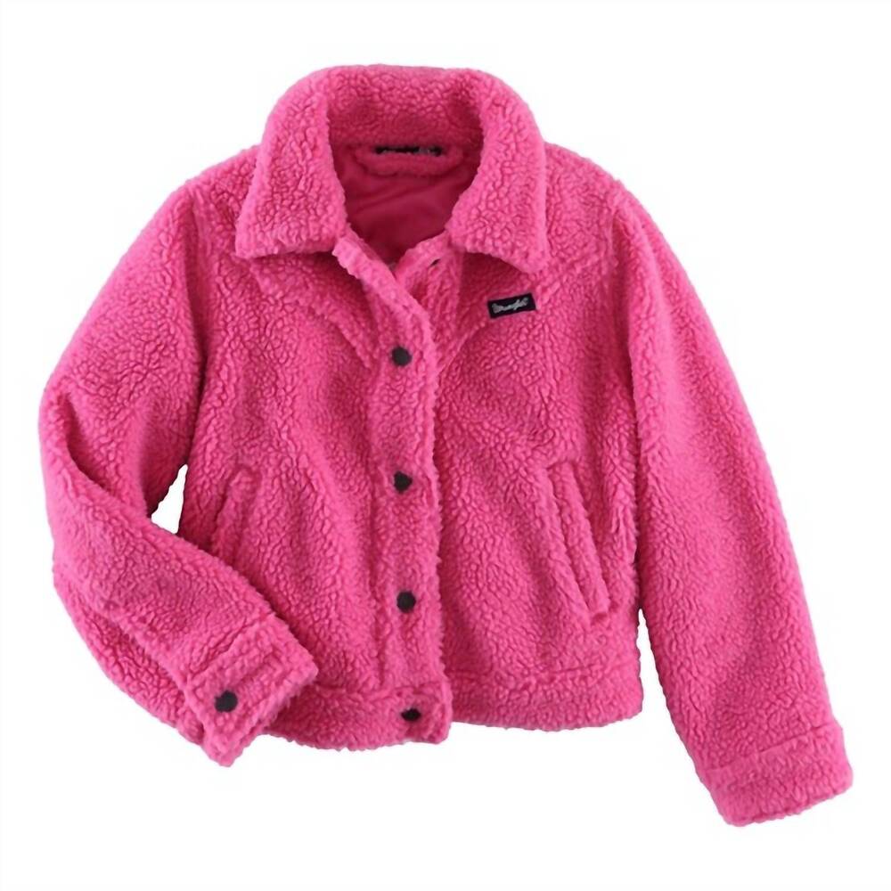 NEW WRANGLER girls' sherpa button up fleece jacket in pink